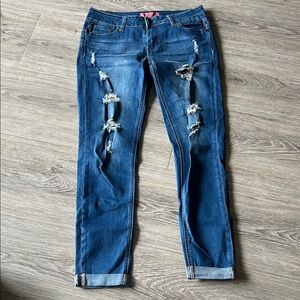 Wax Jean Women's Ripped Skinny Jeans in Deep Blue